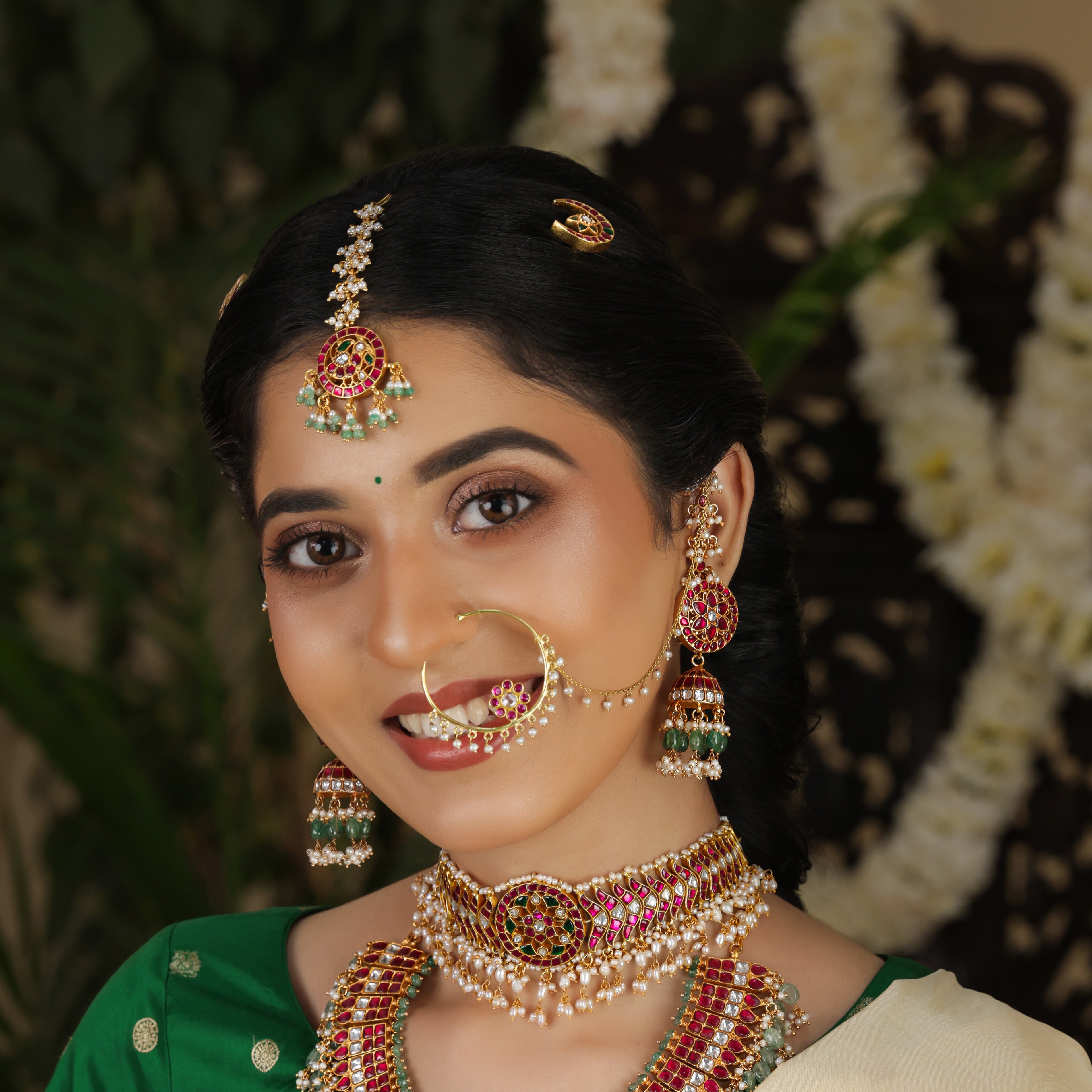 Ruby Emerald Pearl Maang Tikka