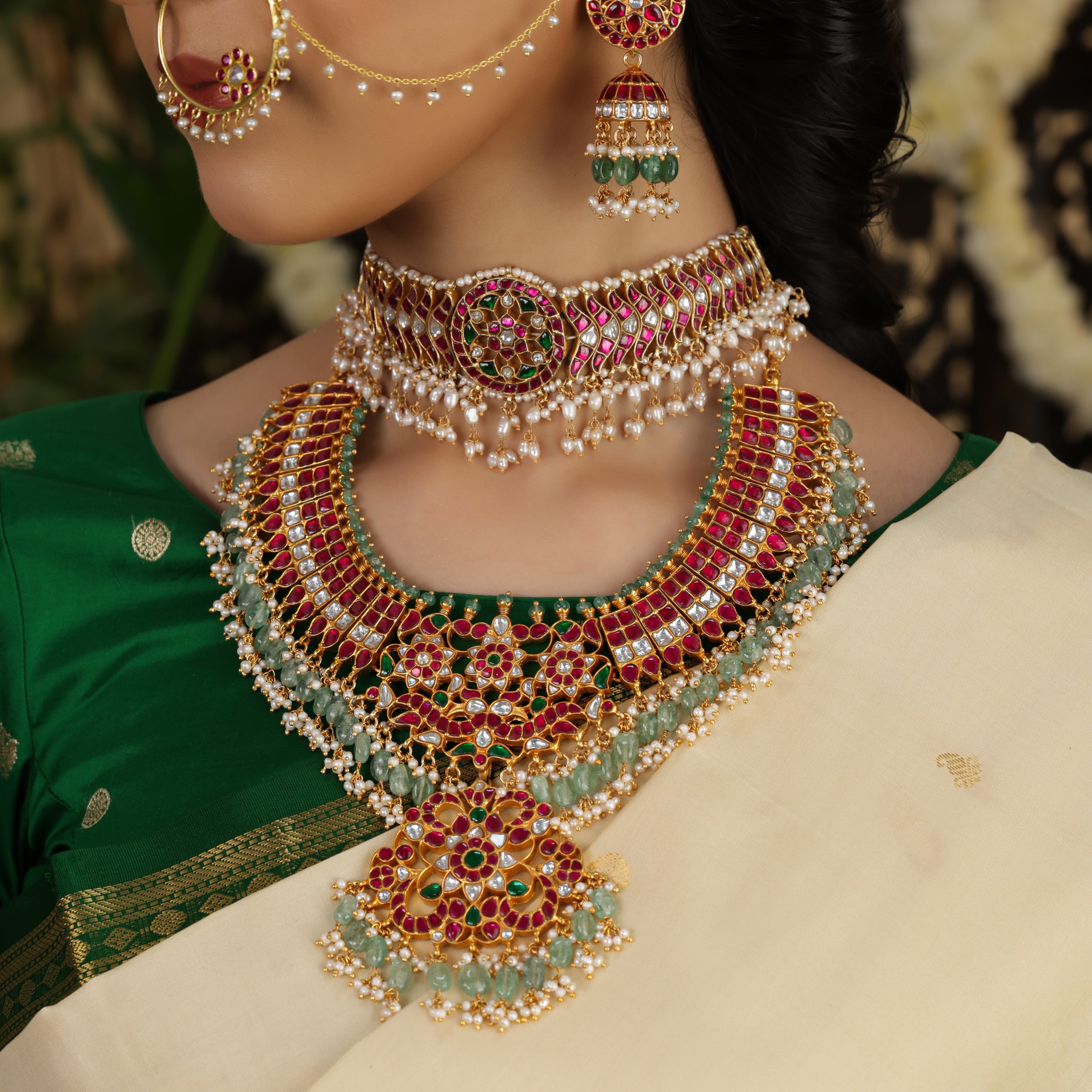 Kundan Emerald Designer Necklace cum Choker