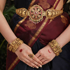 92.5 Sterling Silver Temple Vaddanam with Intricate Peacock & Floral Design