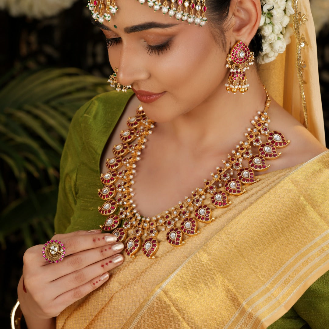 92.5 Silver Royal Kundan Mango Leaf Haram