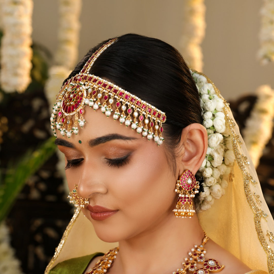 92.5 Silver Kundan Ruby Jhumka Earrings