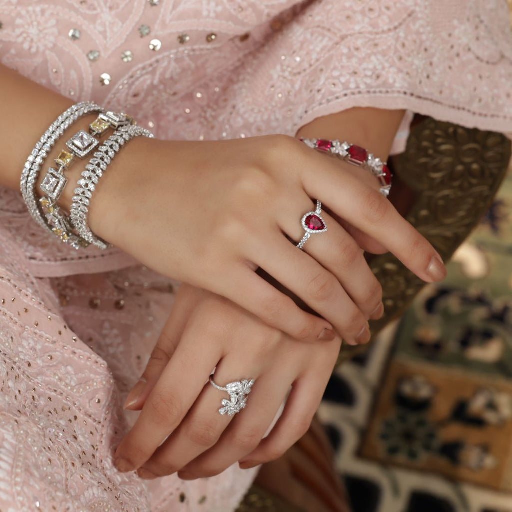 White Sparkling Silver CZ Broad Bracelet
