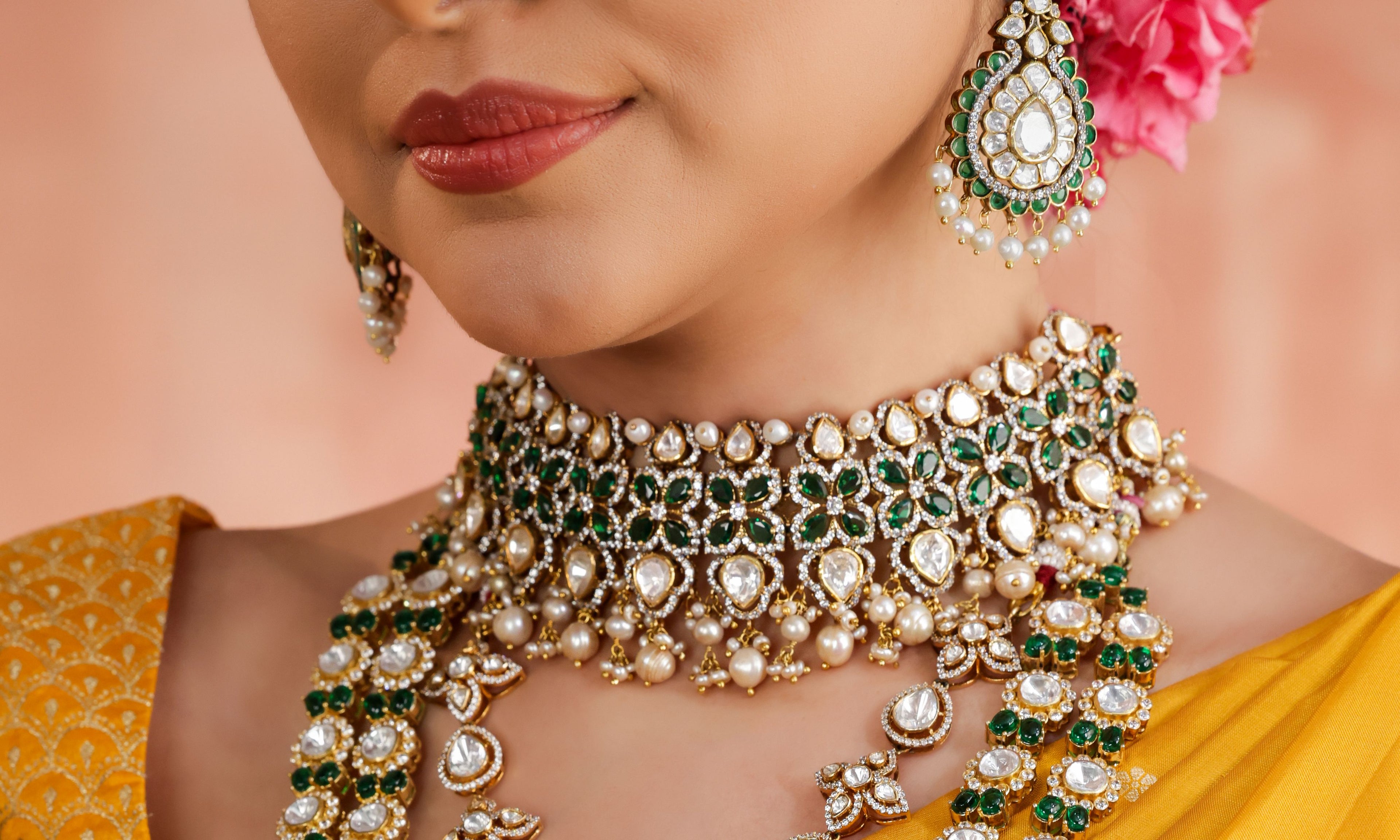 925 Sterling Silver Kundan Choker with Pearl Drops