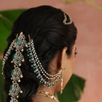 92.5 Silver CZ Emerald Champa Swaralu for Women Designer Bridal Hair Jewellery