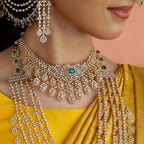 92.5 Sterling Silver CZ Designer Emerald Statement Necklace