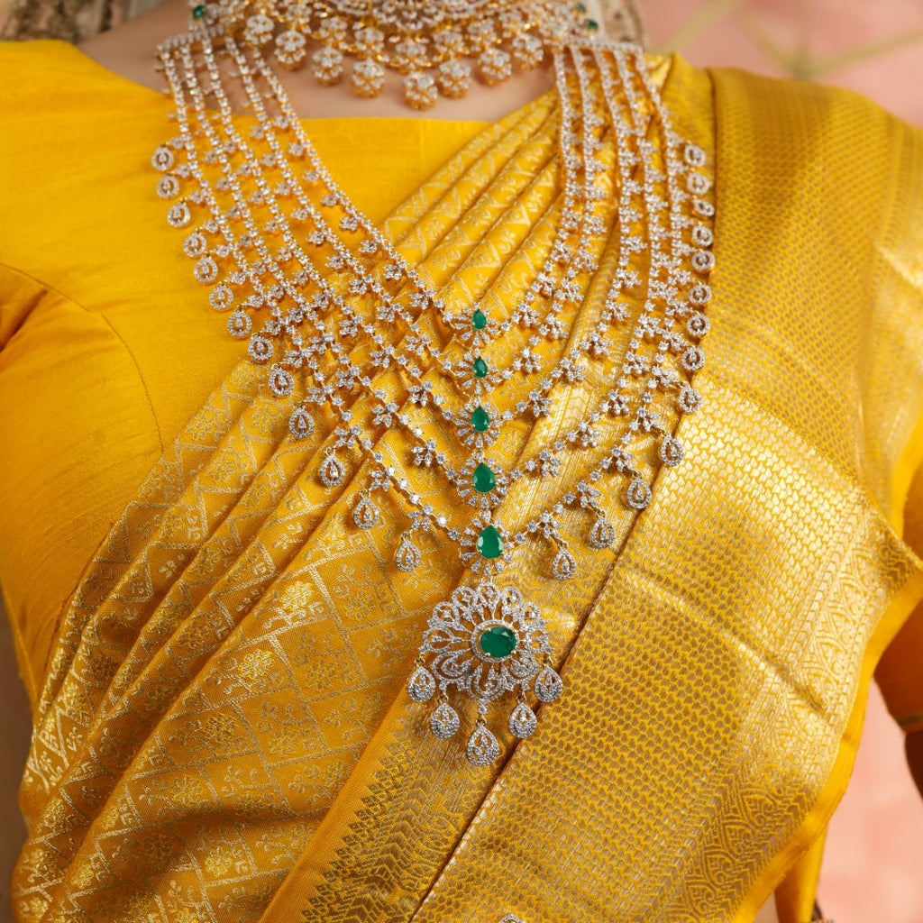 Silver CZ Designer Emerald Long Haram