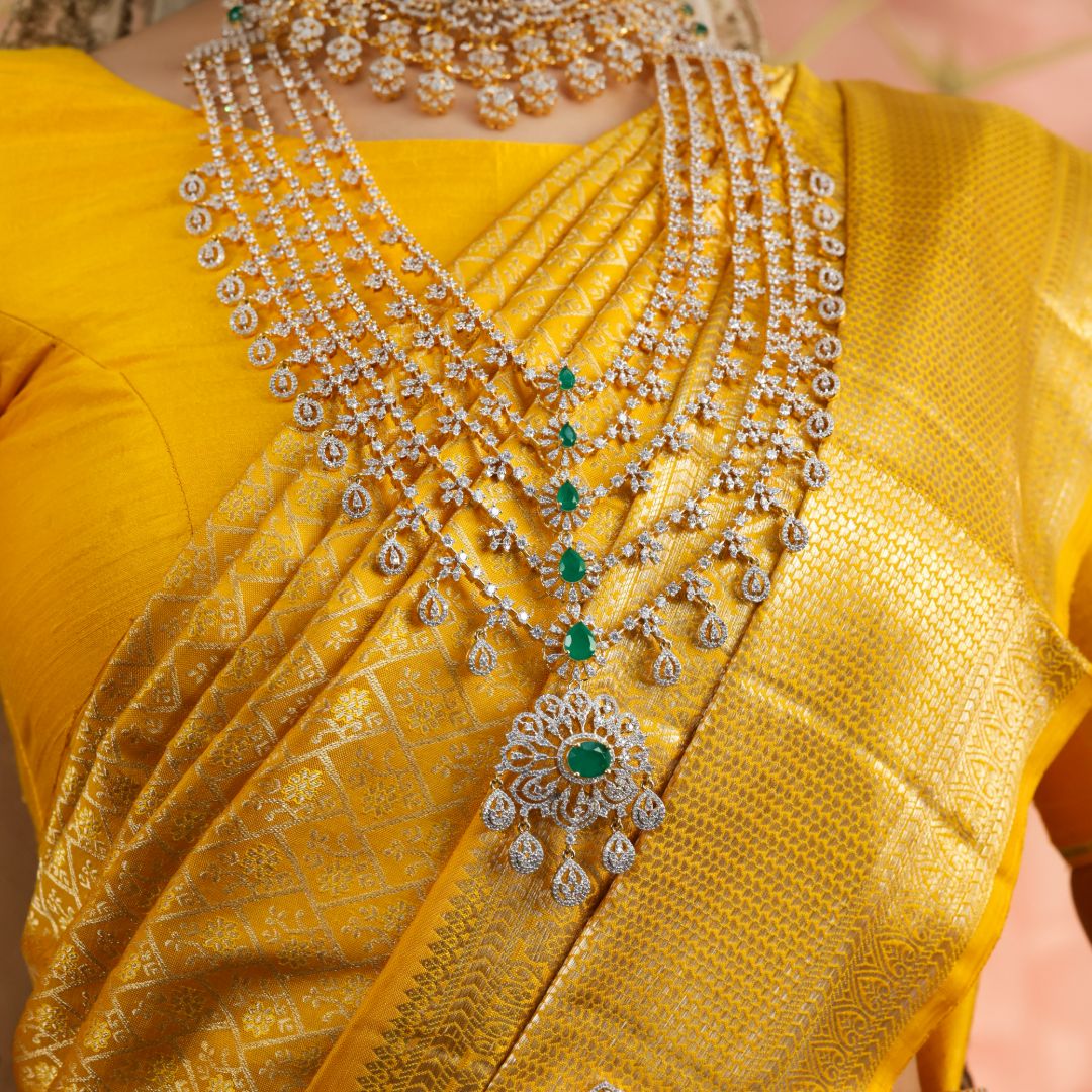 Silver CZ Designer Emerald Long Haram
