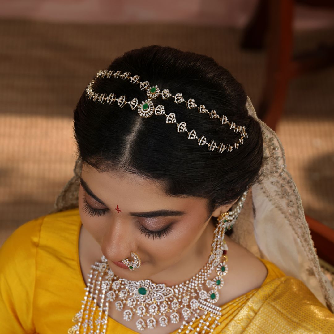 CZ Silver Chadha Haram with Emerald Stones