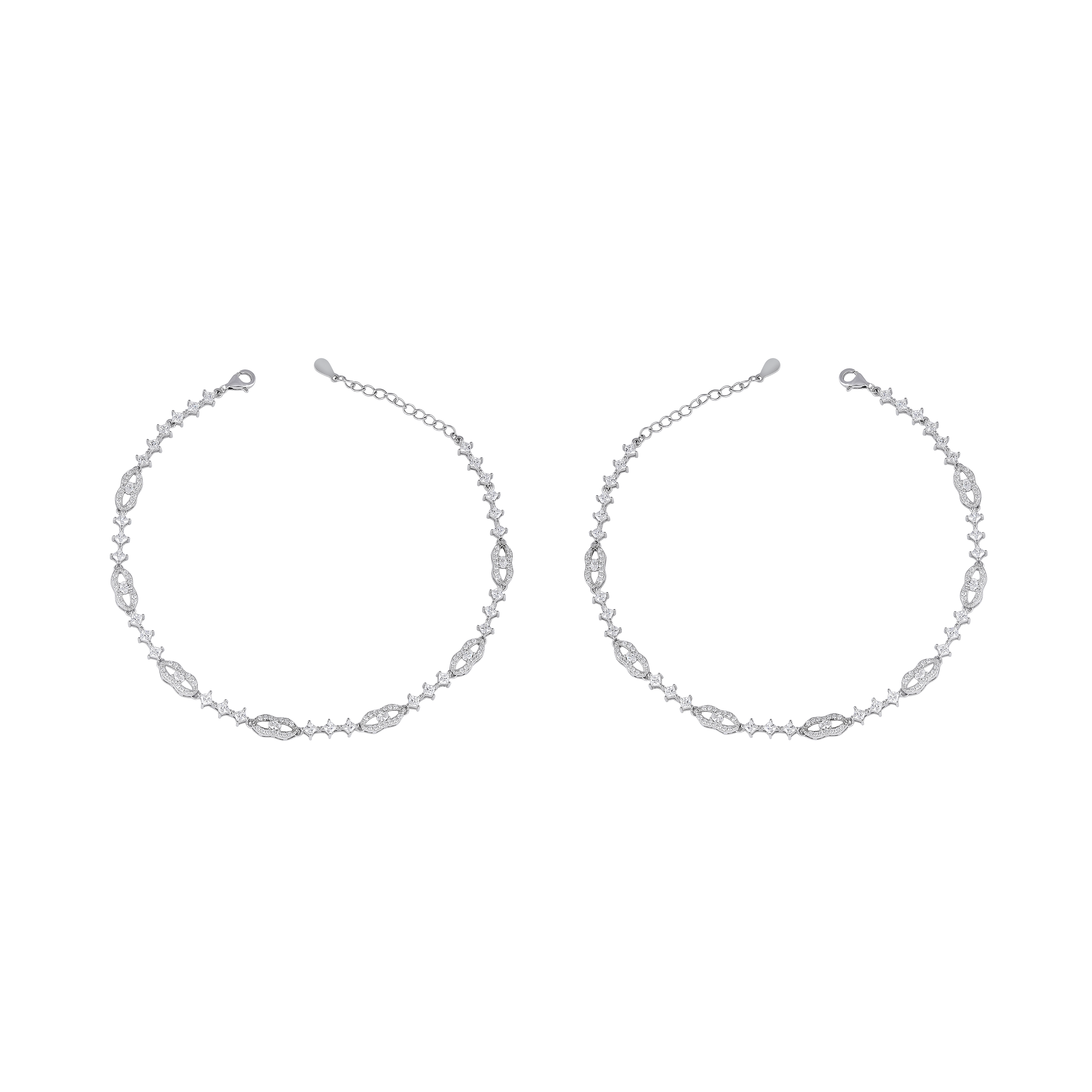 Silver Interlocking Link Anklets with Brilliant CZ