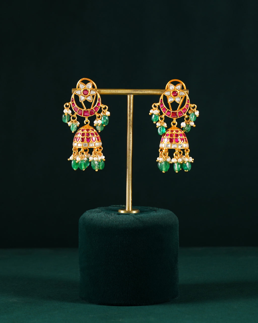 Antique Gold Plated 92.5 Silver Jhumka Chandbali Earrings