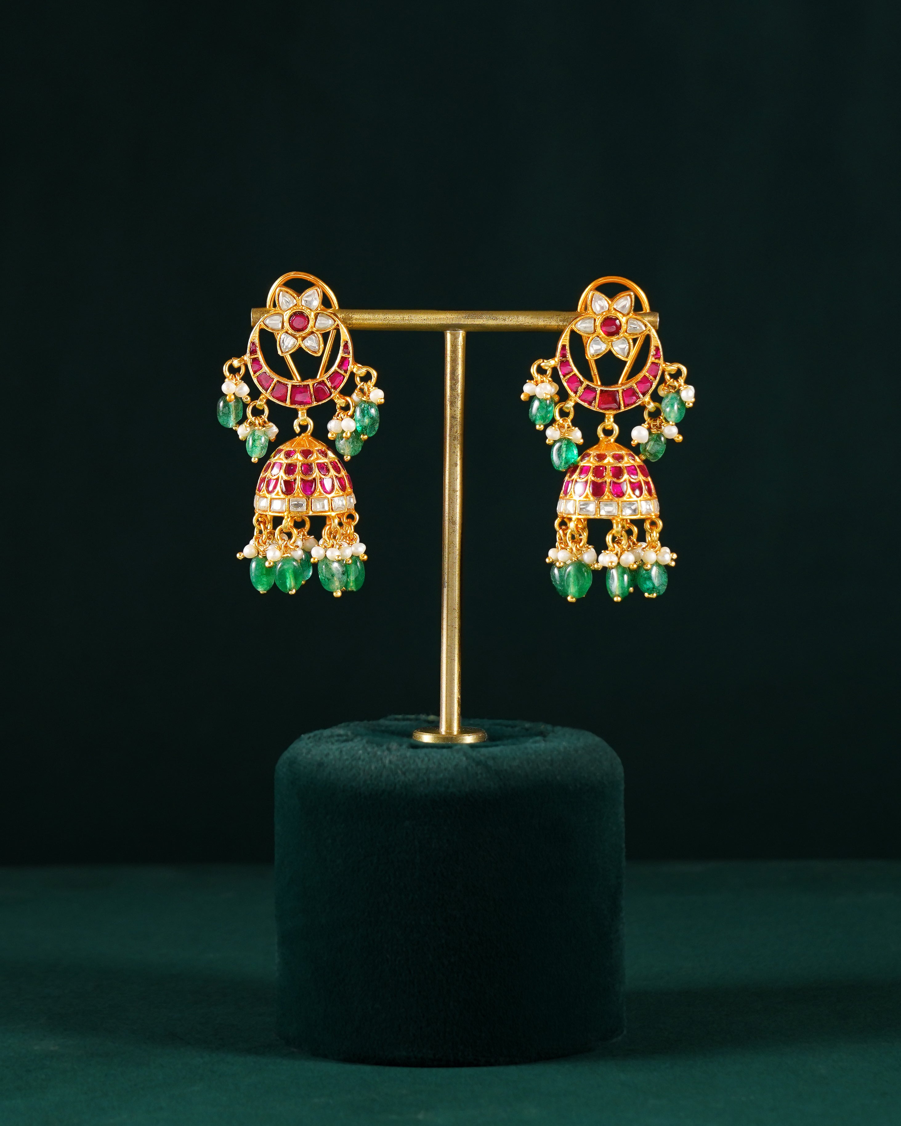 Antique Gold Plated 92.5 Silver Jhumka Chandbali Earrings