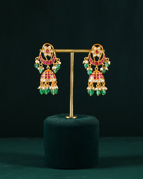 Antique Gold Plated 92.5 Silver Jhumka Chandbali Earrings