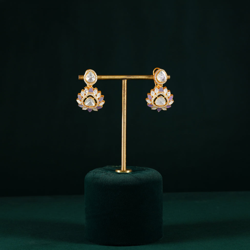 Silver Gold-Plated Polki Pattern Floral Drop Earrings