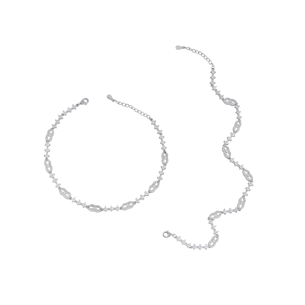 Silver Interlocking Link Anklets with Brilliant CZ