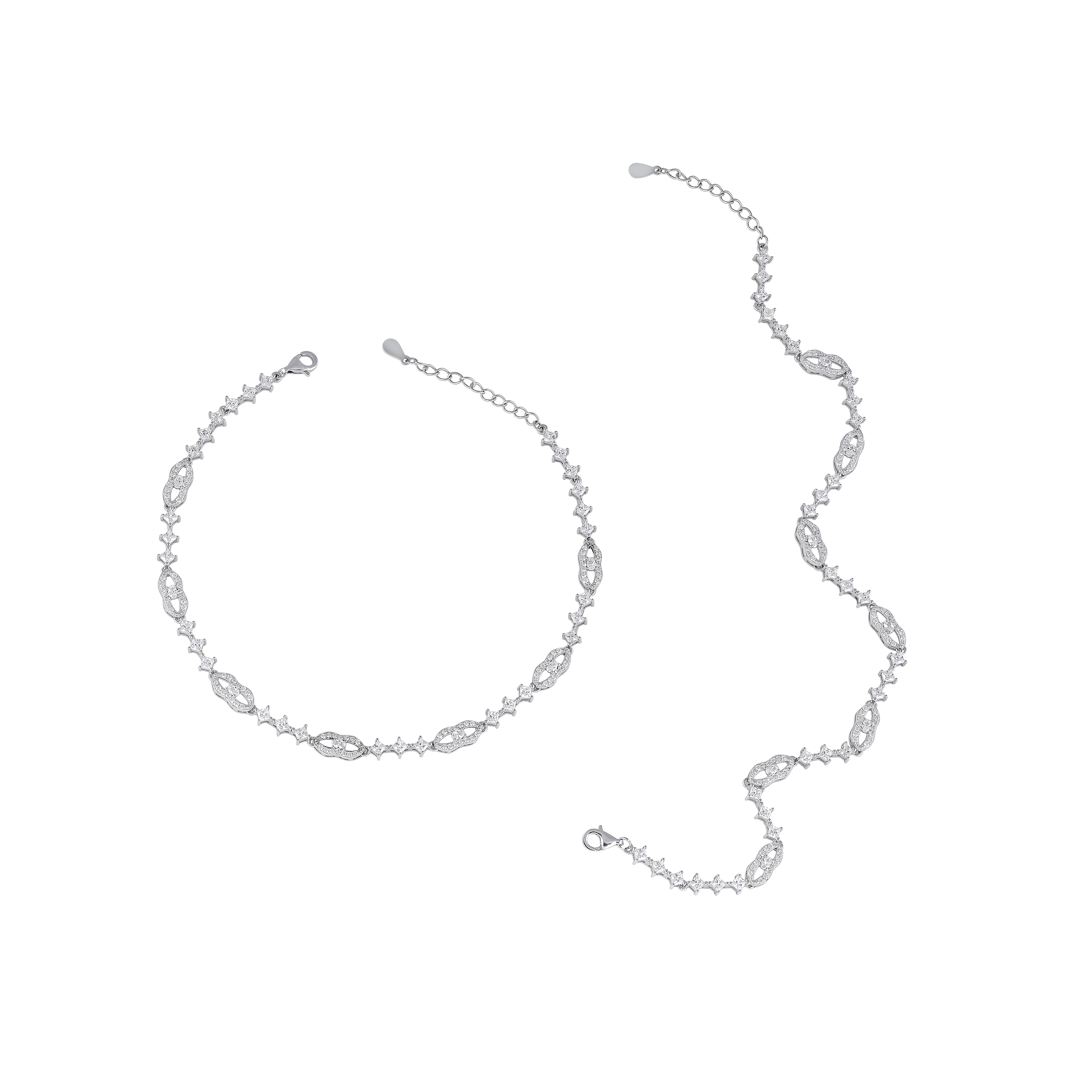Silver Interlocking Link Anklets with Brilliant CZ