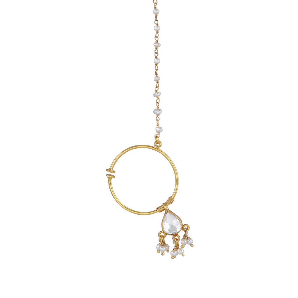 92.5 Silver Gold-Plated Nath with Seed Pearl Drops