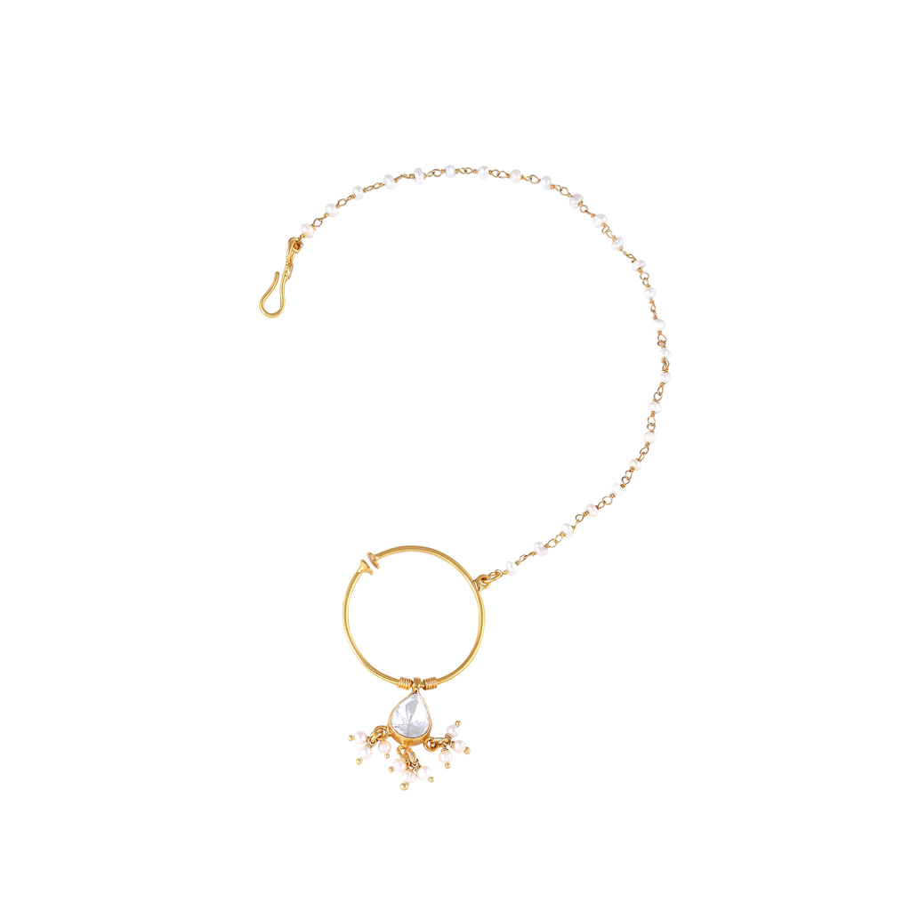 92.5 Silver Gold-Plated Nath with Seed Pearl Drops