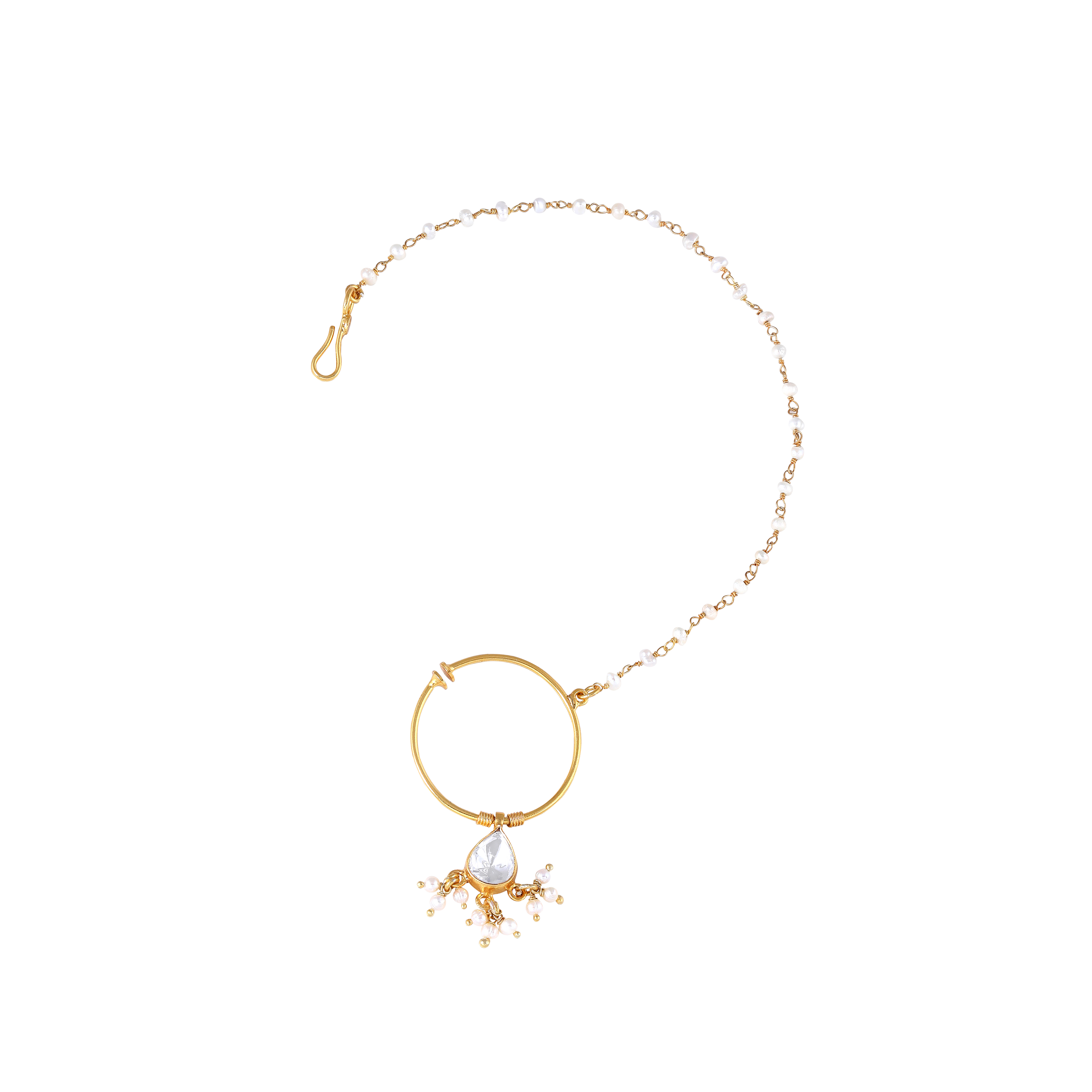 92.5 Silver Gold-Plated Nath with Seed Pearl Drops