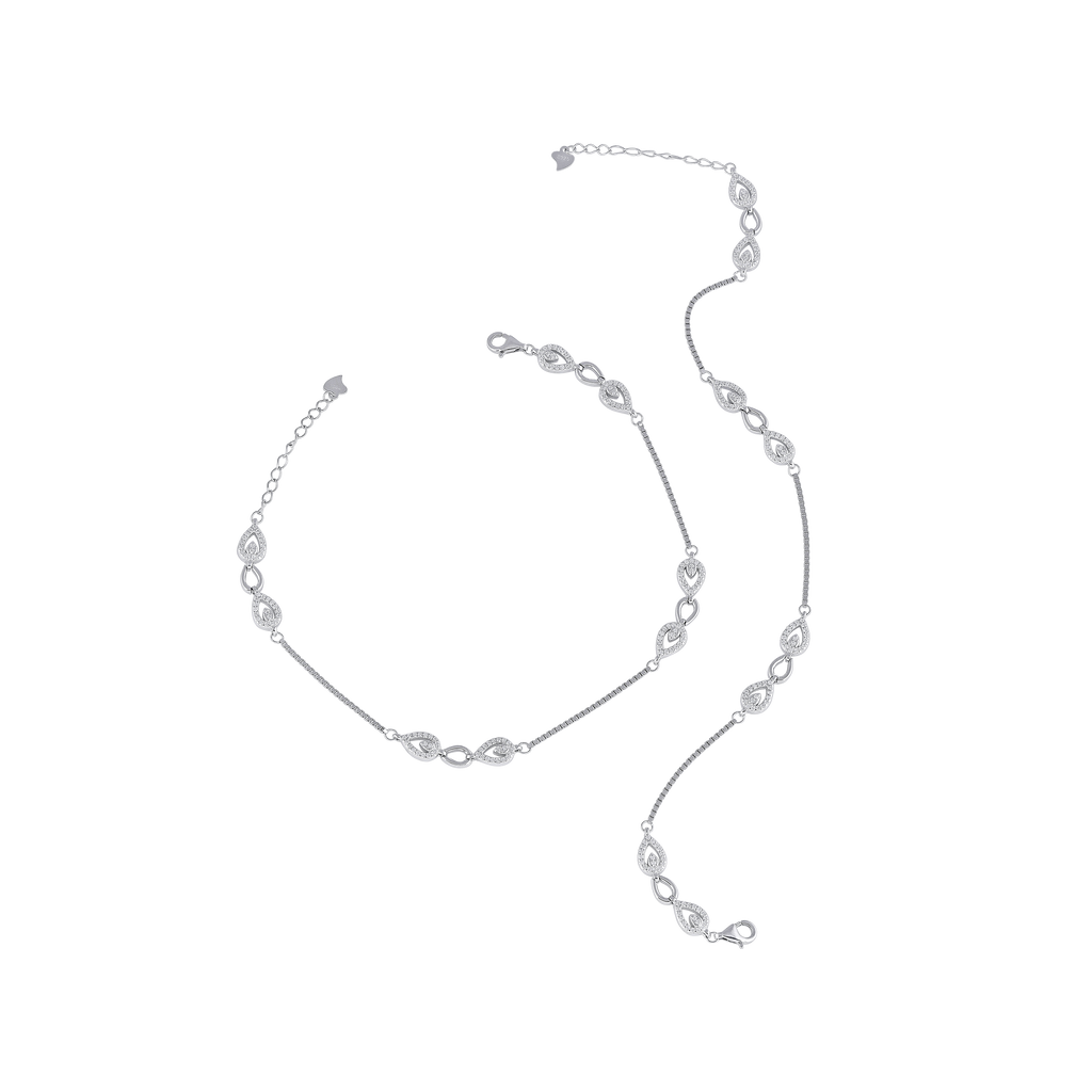 Silver Leaf Pattern Interlock Anklet