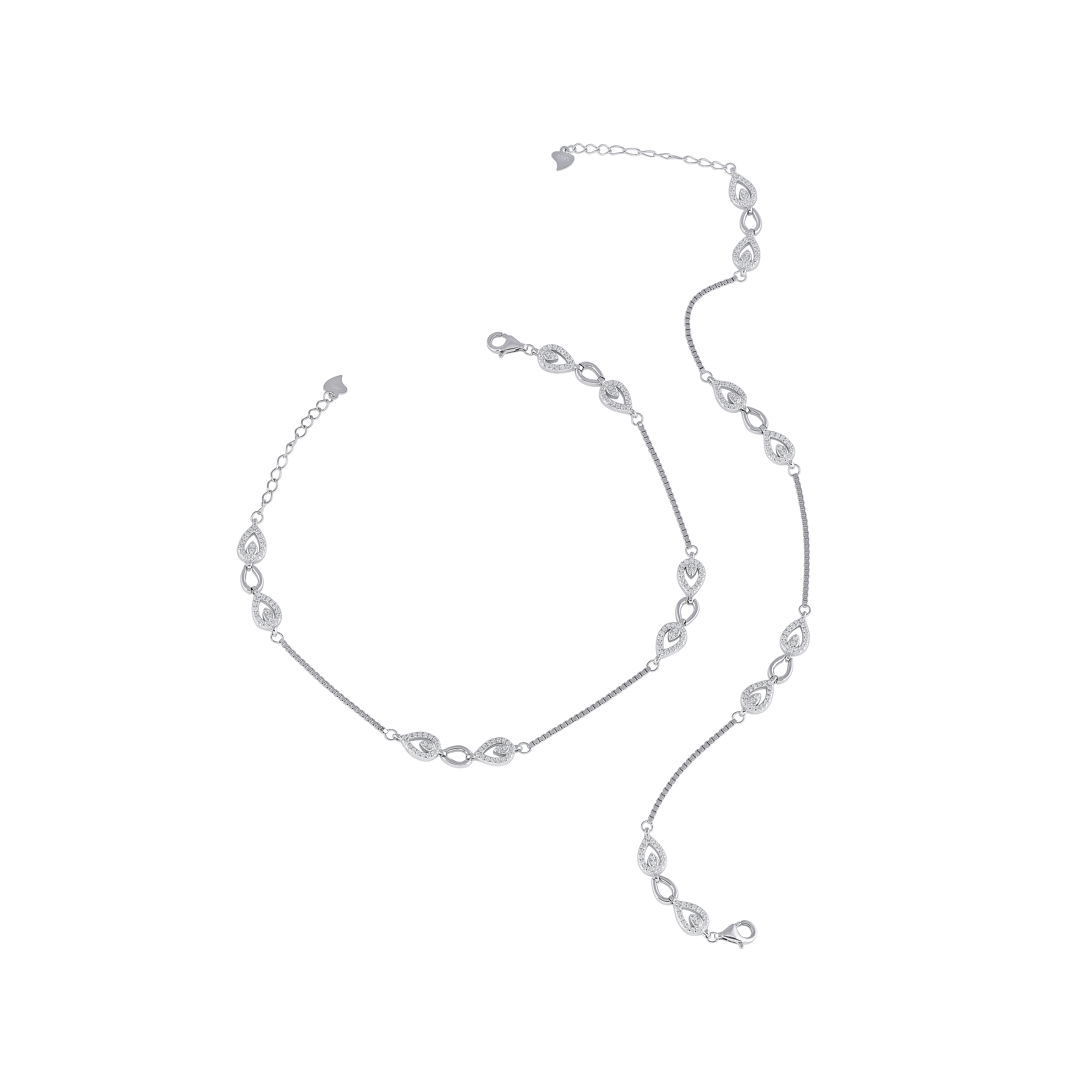 Silver Leaf Pattern Interlock Anklet
