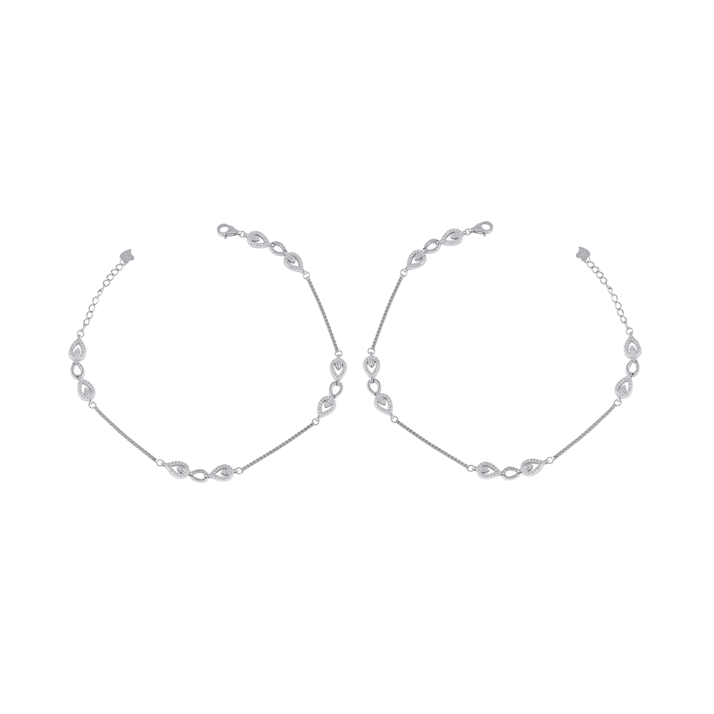 Silver Leaf Pattern Interlock Anklet