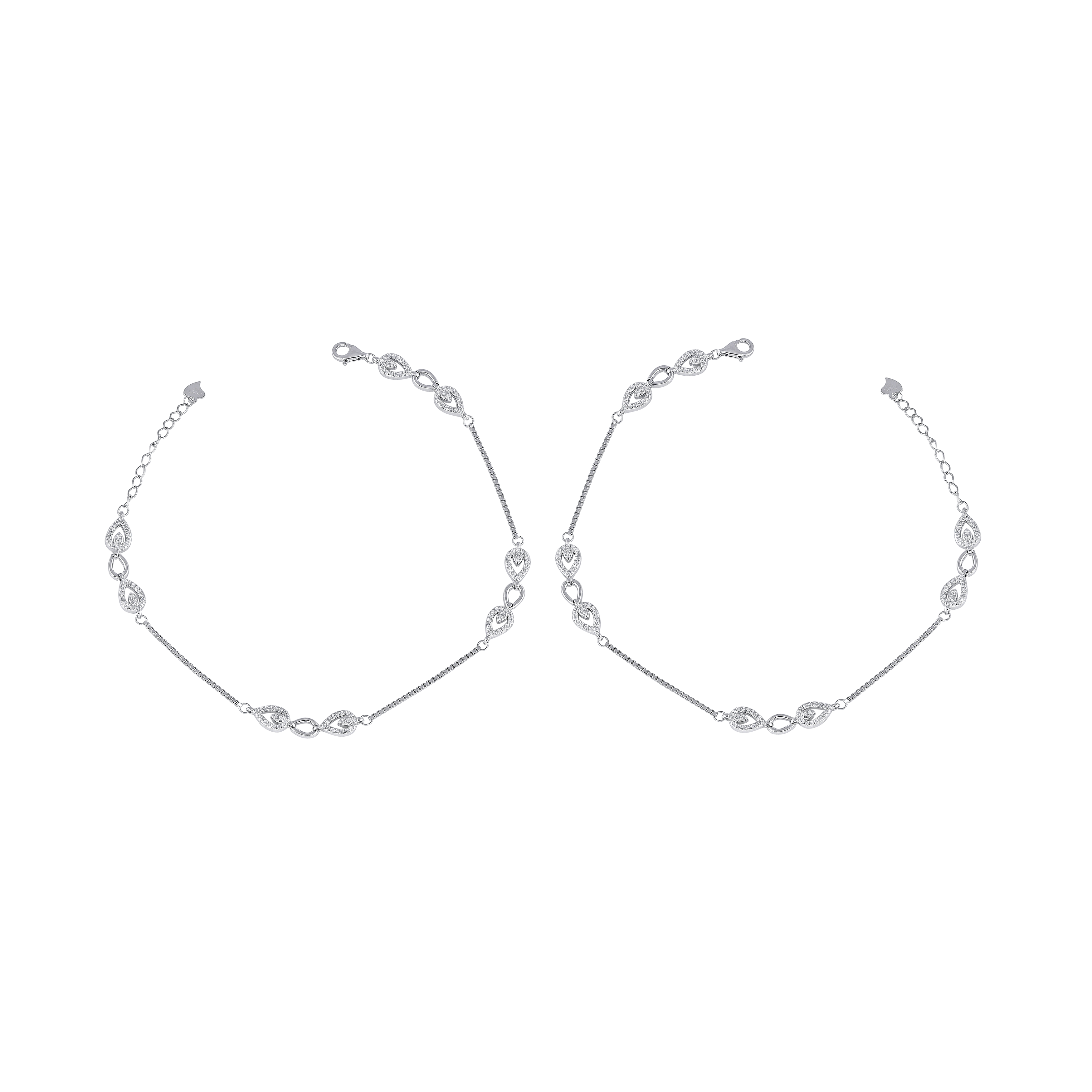 Silver Leaf Pattern Interlock Anklet