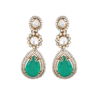 Polki Pattern Silver Floral Drop Earrings in Gold-Plated