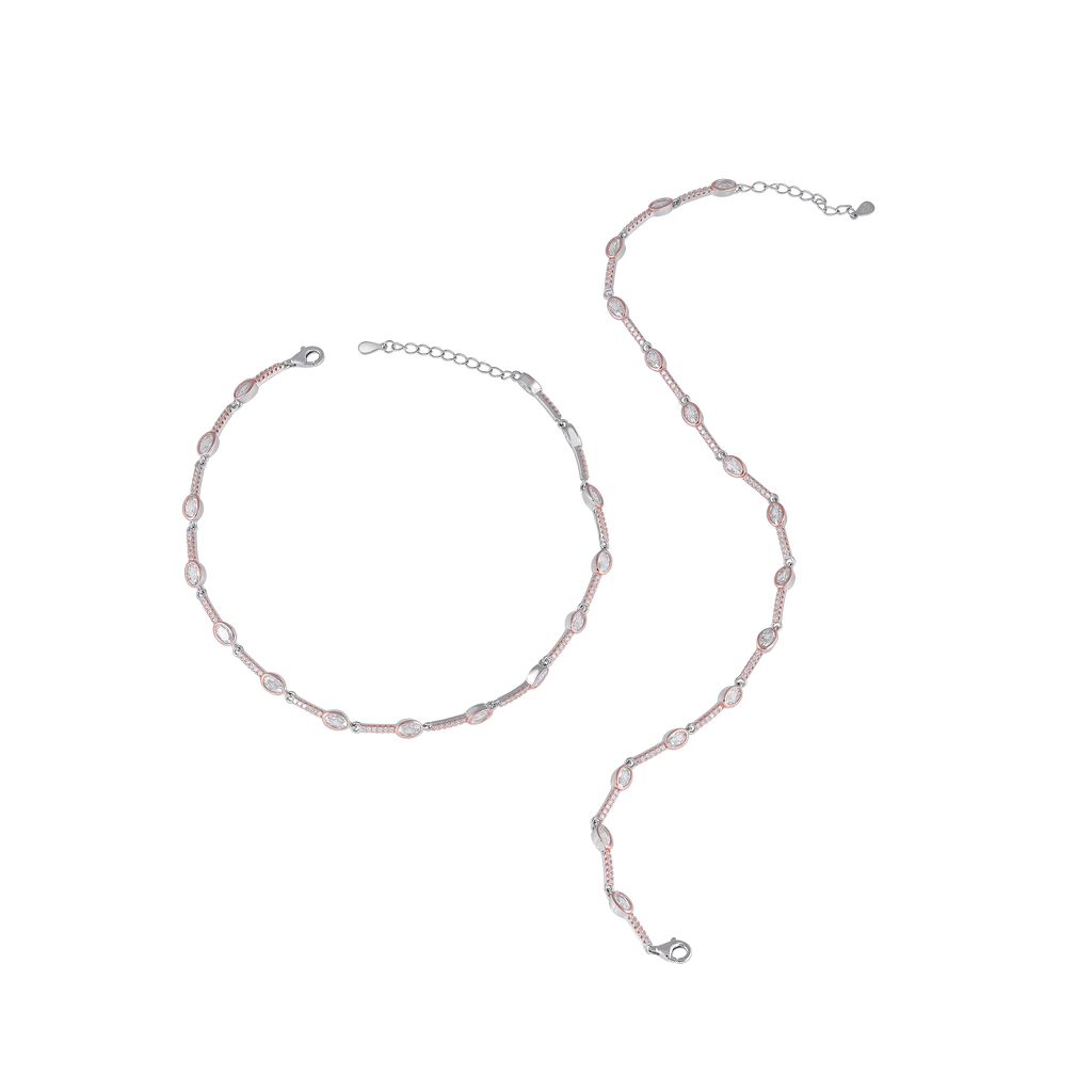 Marquise CZ Bezel Anklet in 92.5 Sterling Silver