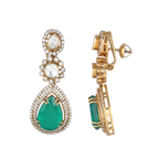 Polki Pattern Silver Floral Drop Earrings in Gold-Plated