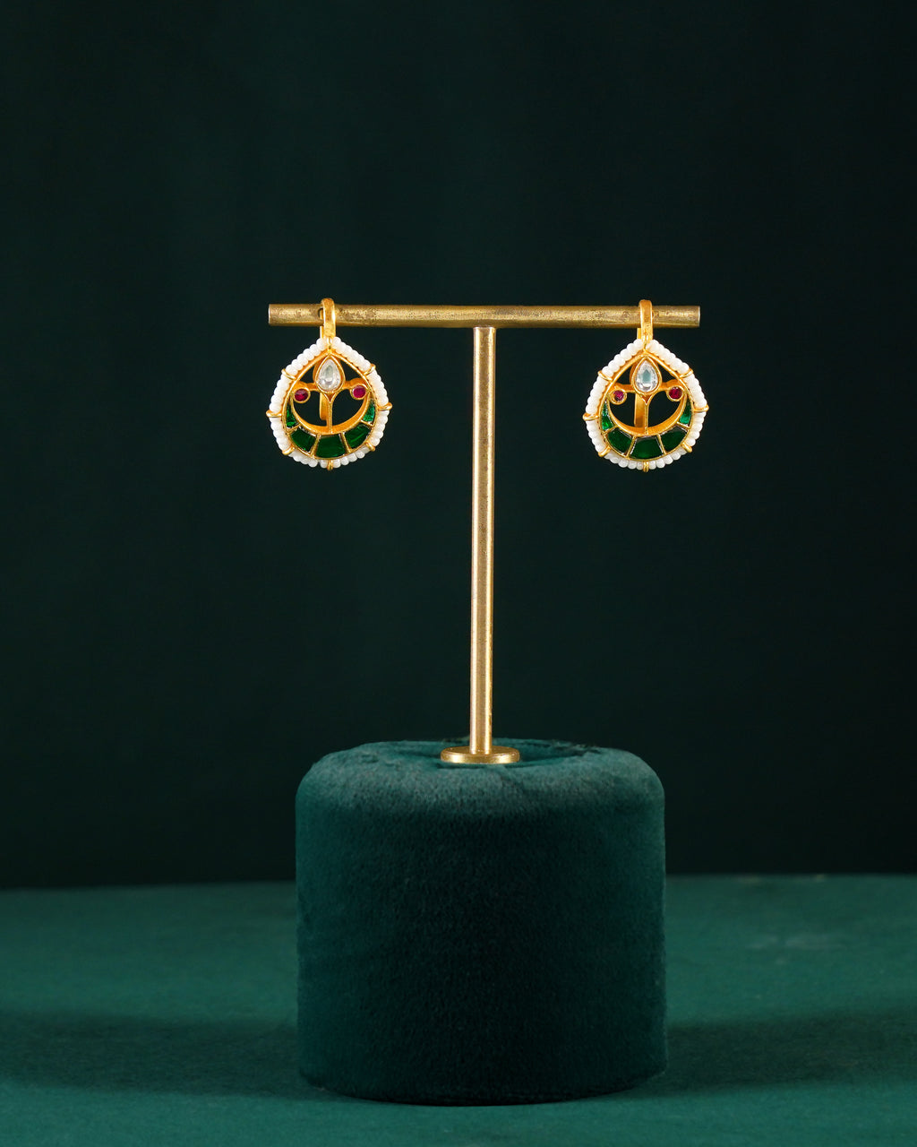 Kundan Pattern Silver Drop Earrings