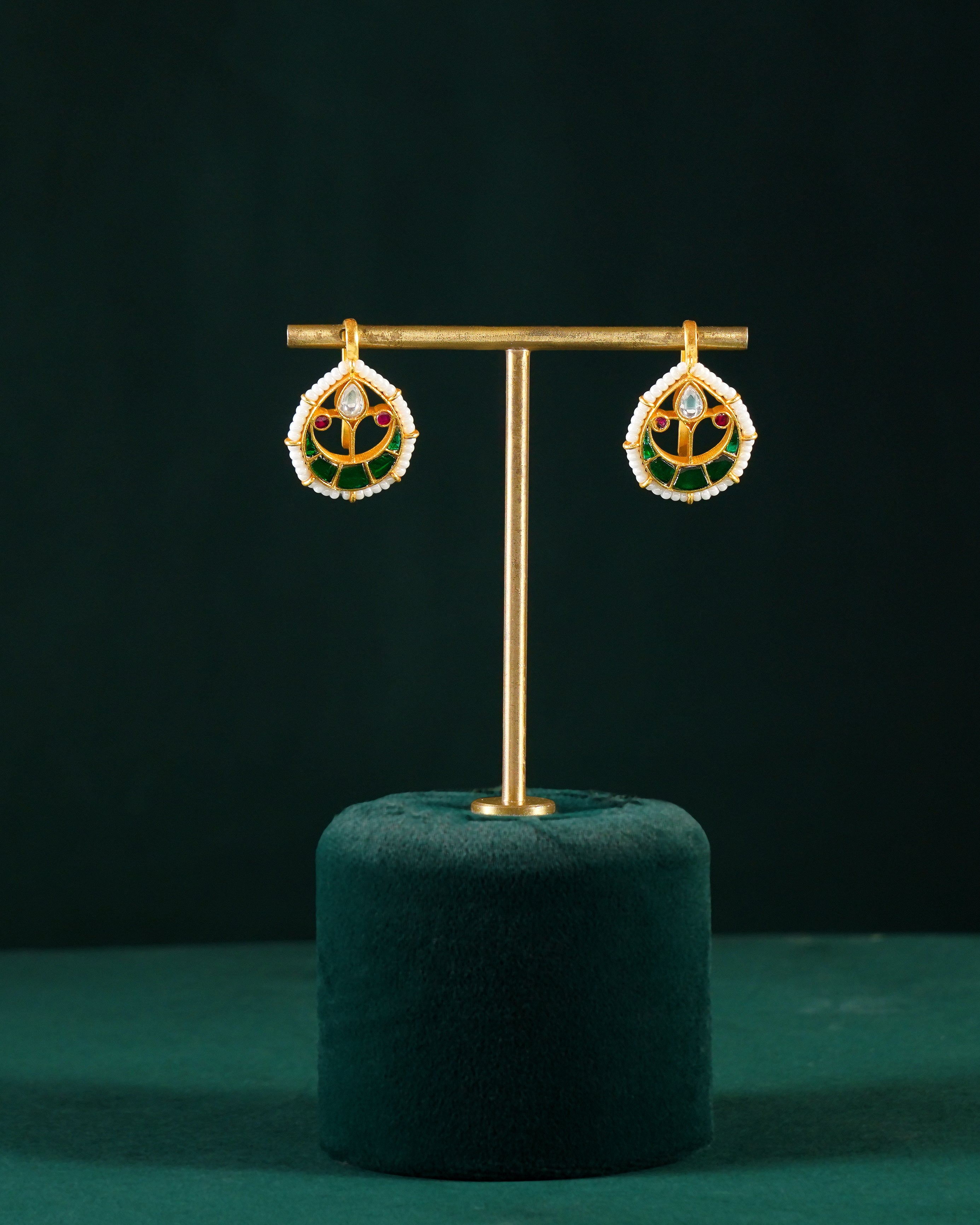 Kundan Pattern Silver Drop Earrings