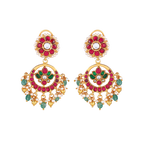 92.5 Silver Gold-Plated Kundan Pattern Chandbali Earrings