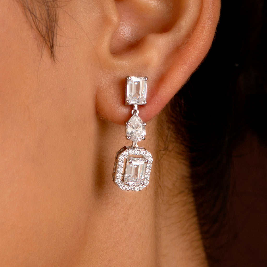 Geometric Deco Silver Necklace & Earrings Set