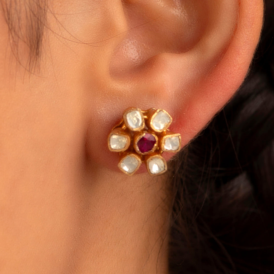 Floral Polki-Style Silver Studs