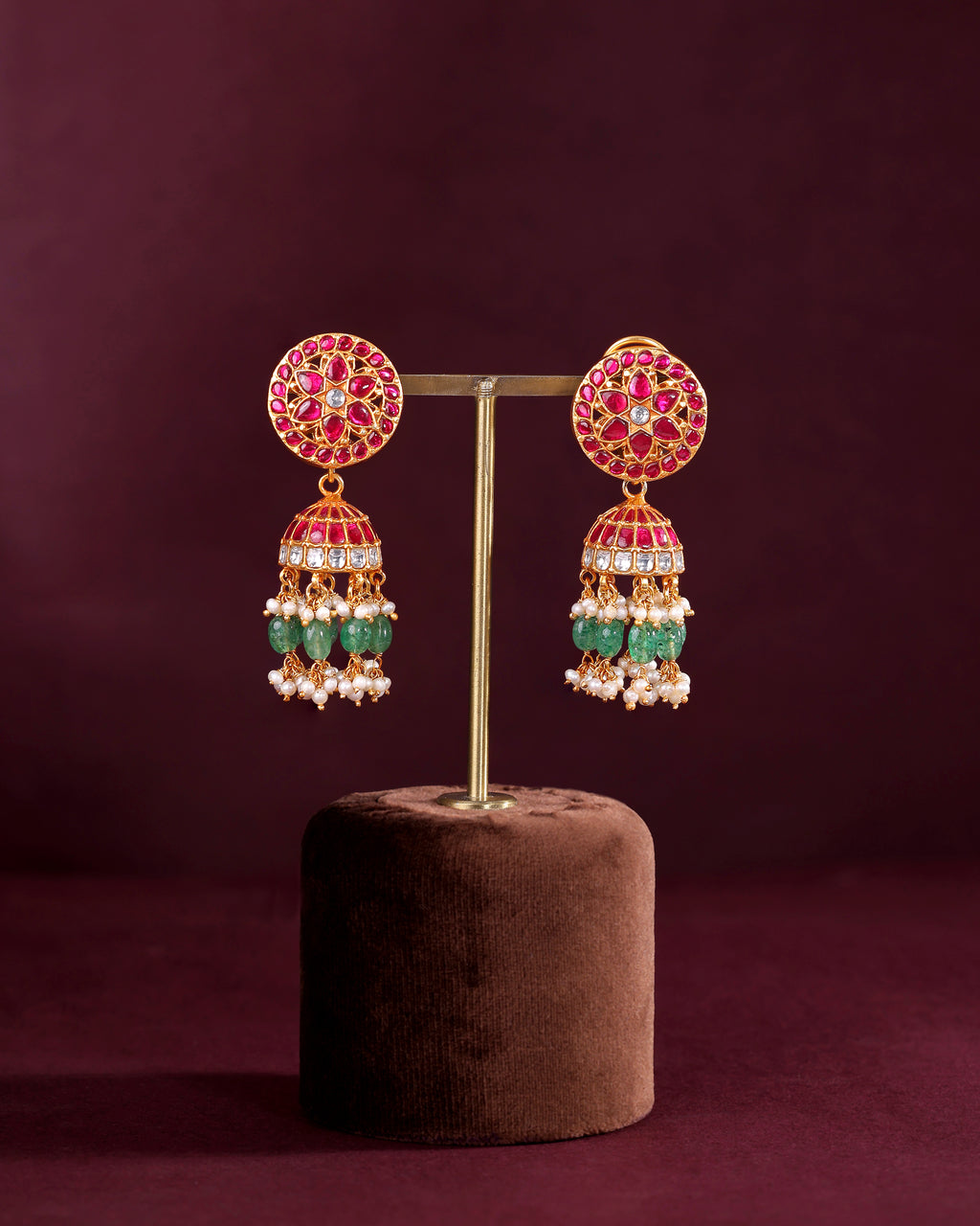 Floral Kundan Pattern Silver Jhumkas