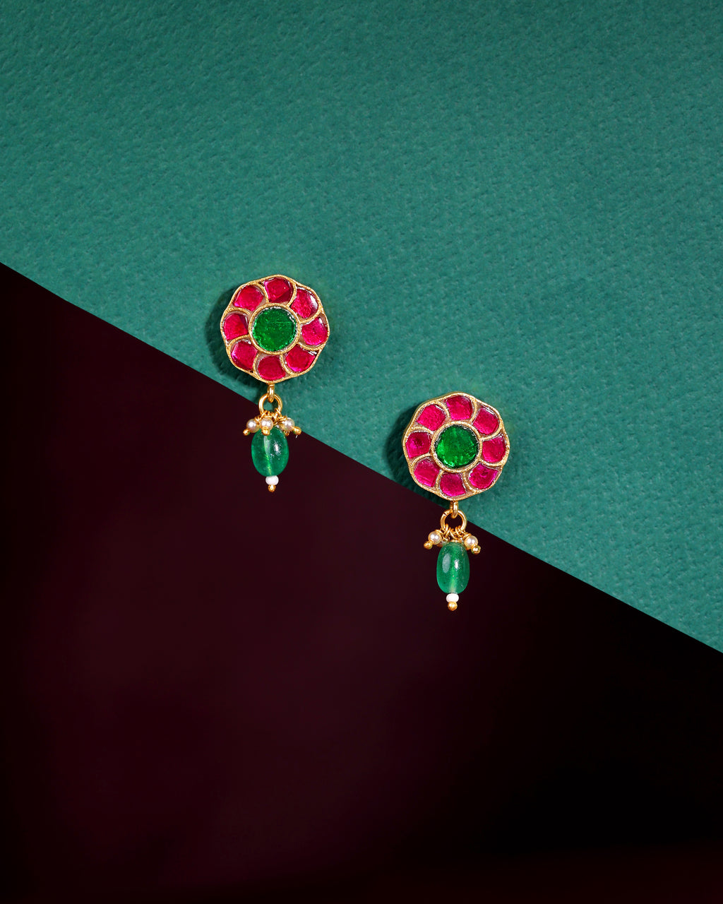 92.5 Silver Gold Plated Floral Earrings