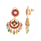 92.5 Silver Gold-Plated Kundan Pattern Chandbali Earrings