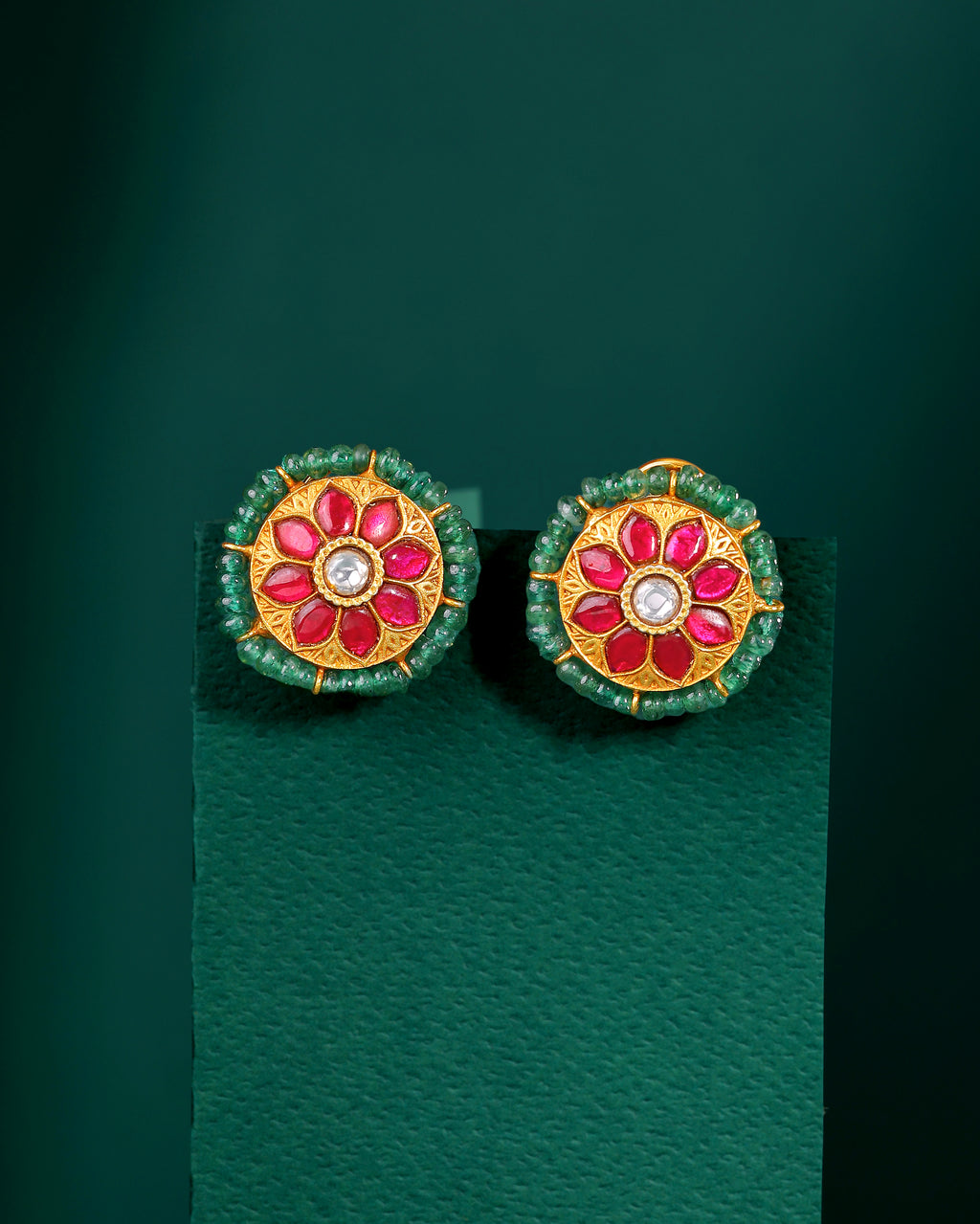 Silver Studs With Green Beads
