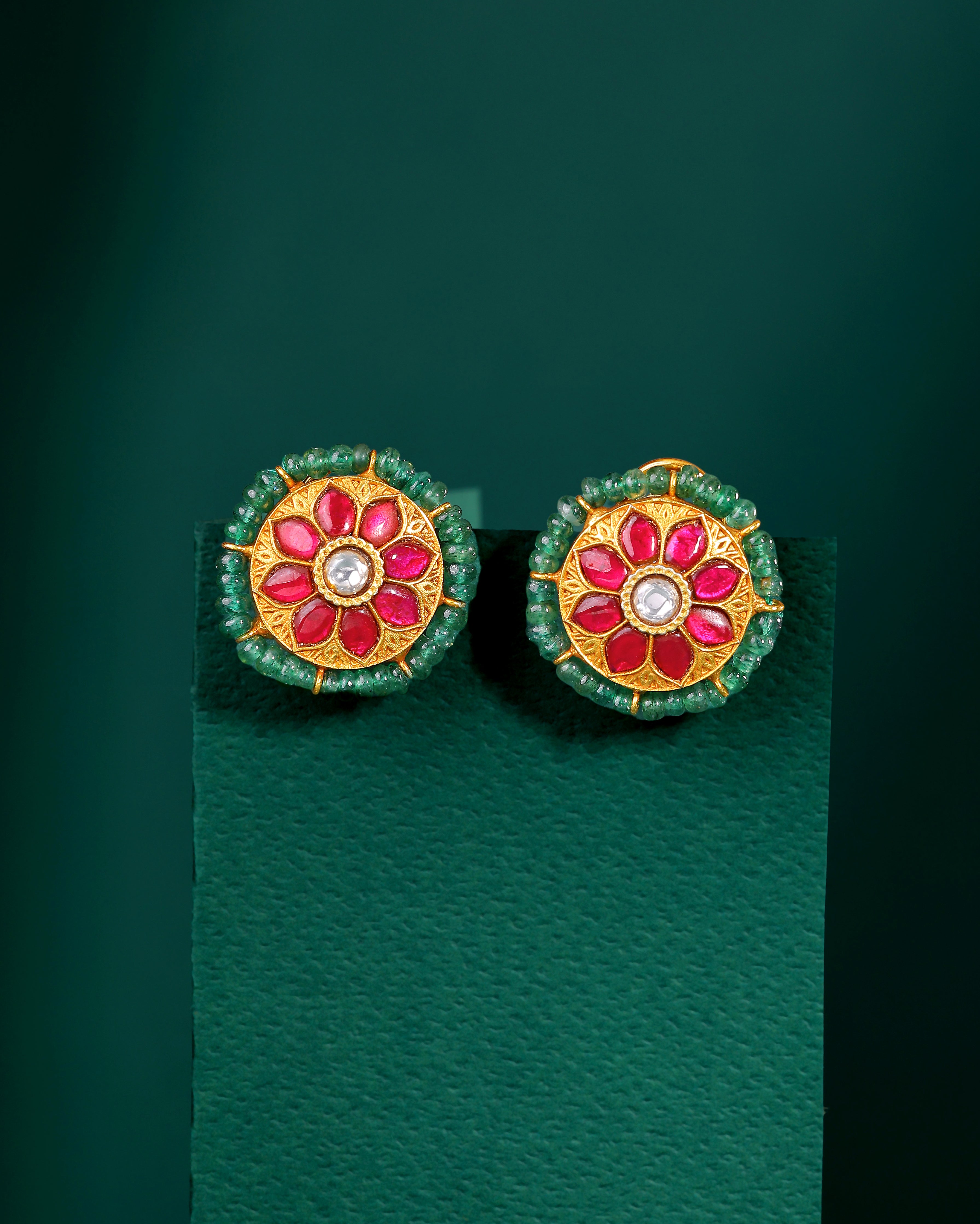 Silver Studs With Green Beads