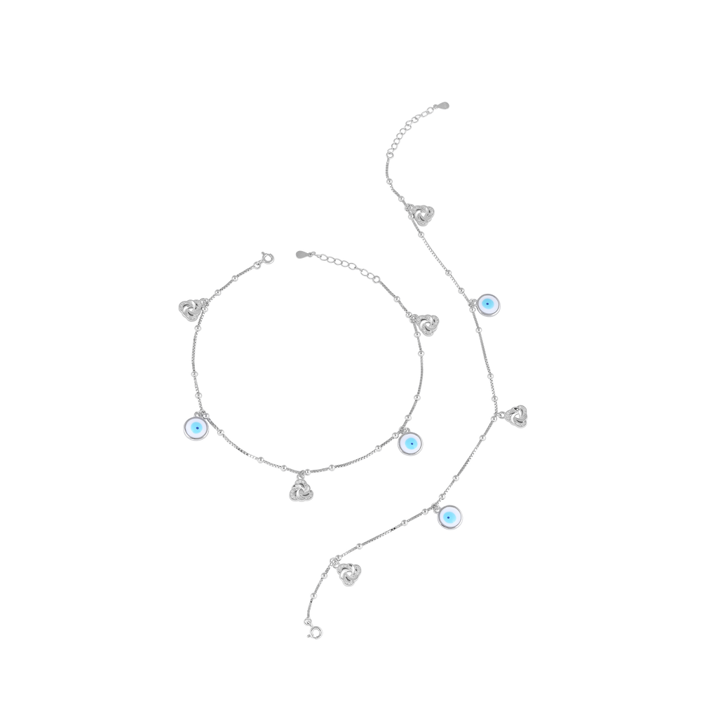 Silver Evil Eye Anklet Pair with Sparkling CZ Accents