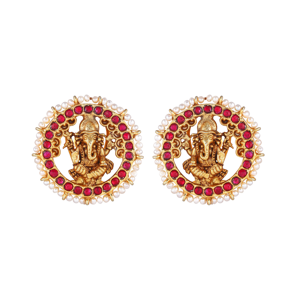 Divine Ganesha Silver Gold-Plated Studs