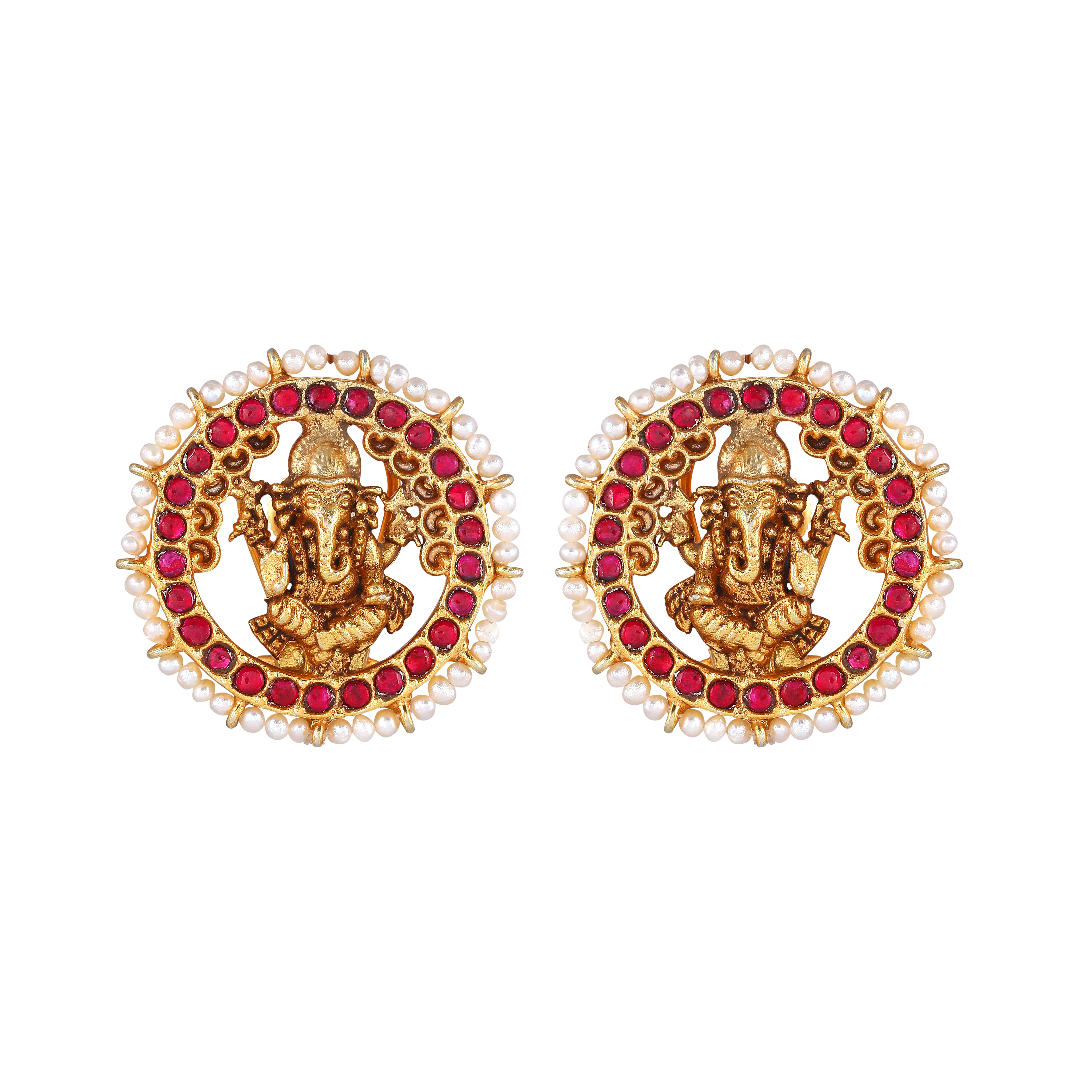 Divine Ganesha Silver Gold-Plated Studs