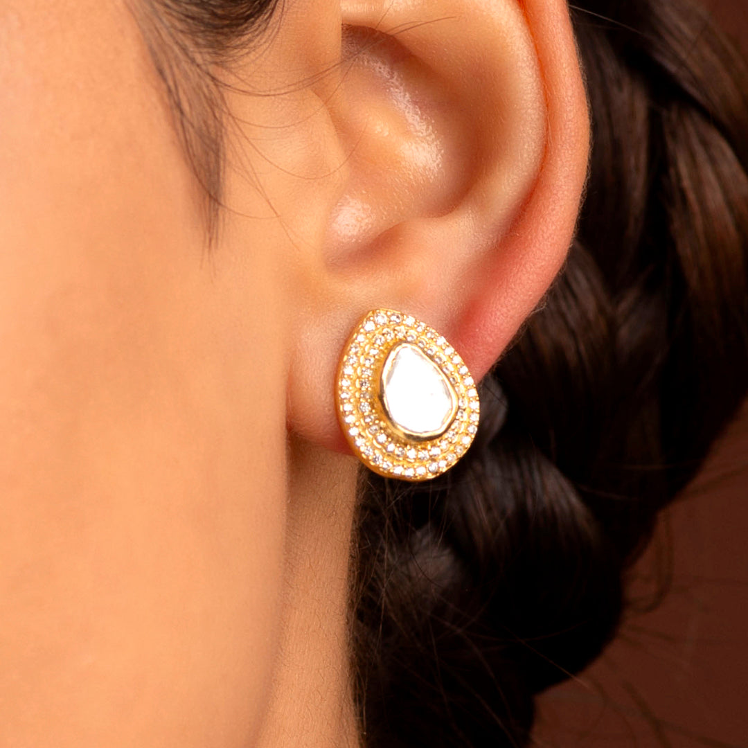 Majestic Pear-Cut Polki Style 92.5 Silver Studs