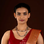 Regal Navratan Design Silver Double-Layered Necklace