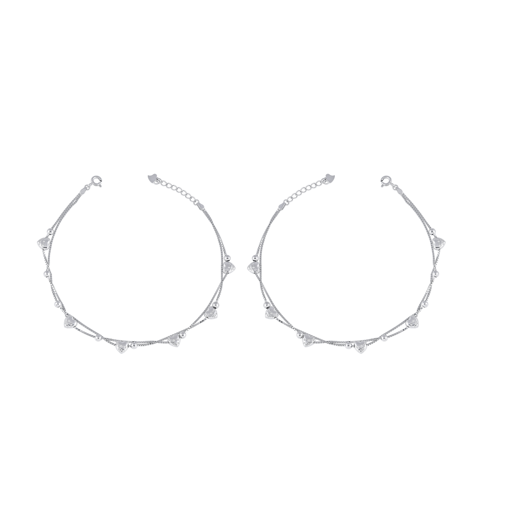 Silver Heart-Dangle Double Layer Anklets