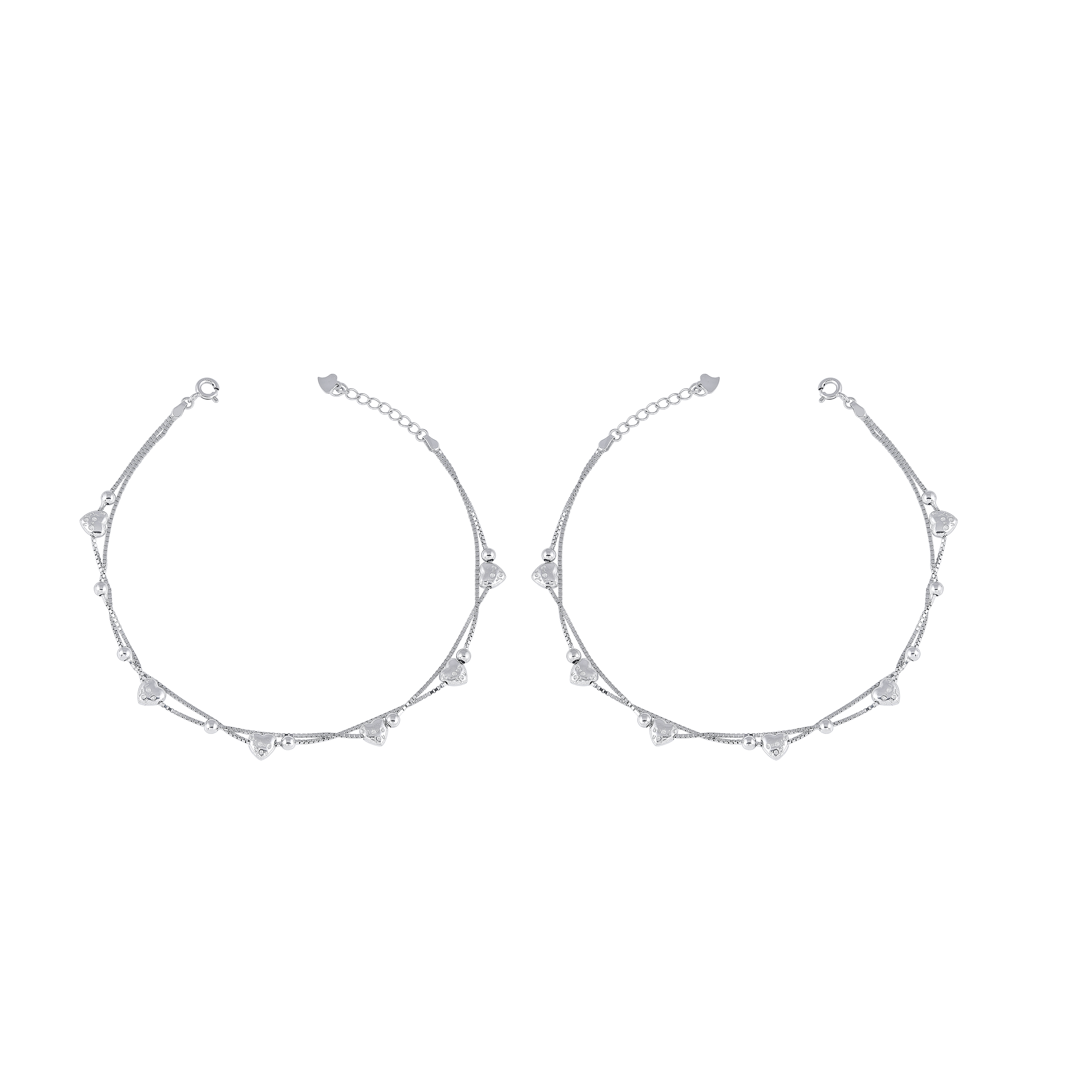 Silver Heart-Dangle Double Layer Anklets