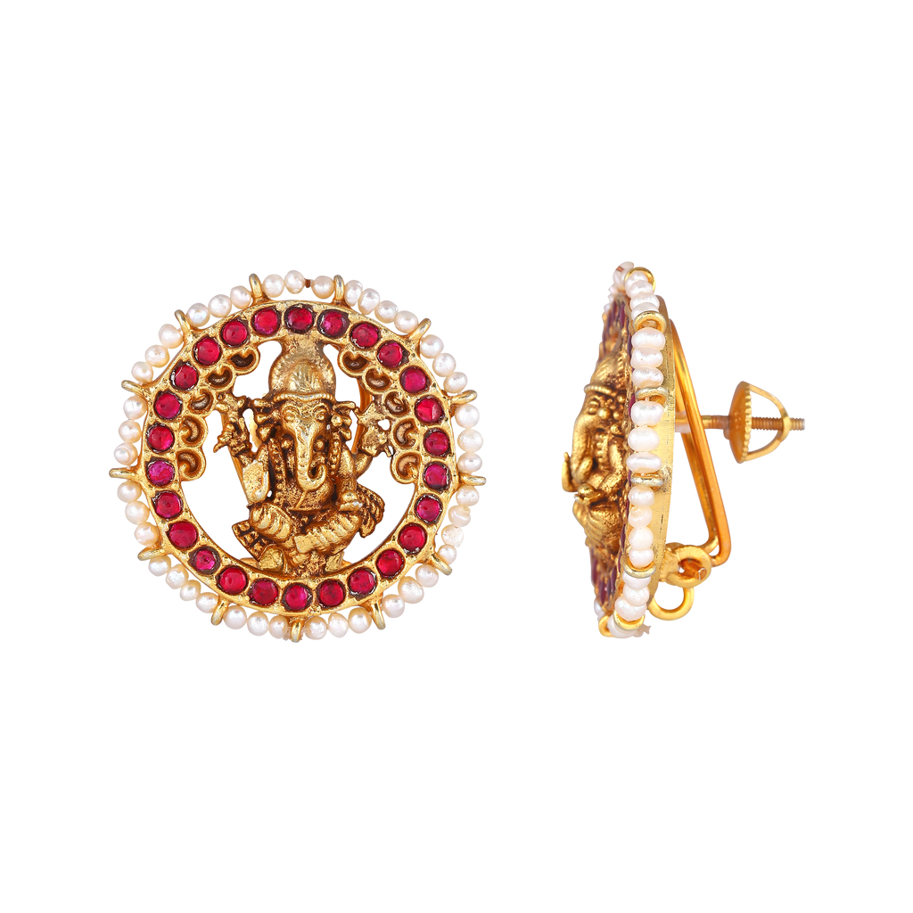 Divine Ganesha Silver Gold-Plated Studs