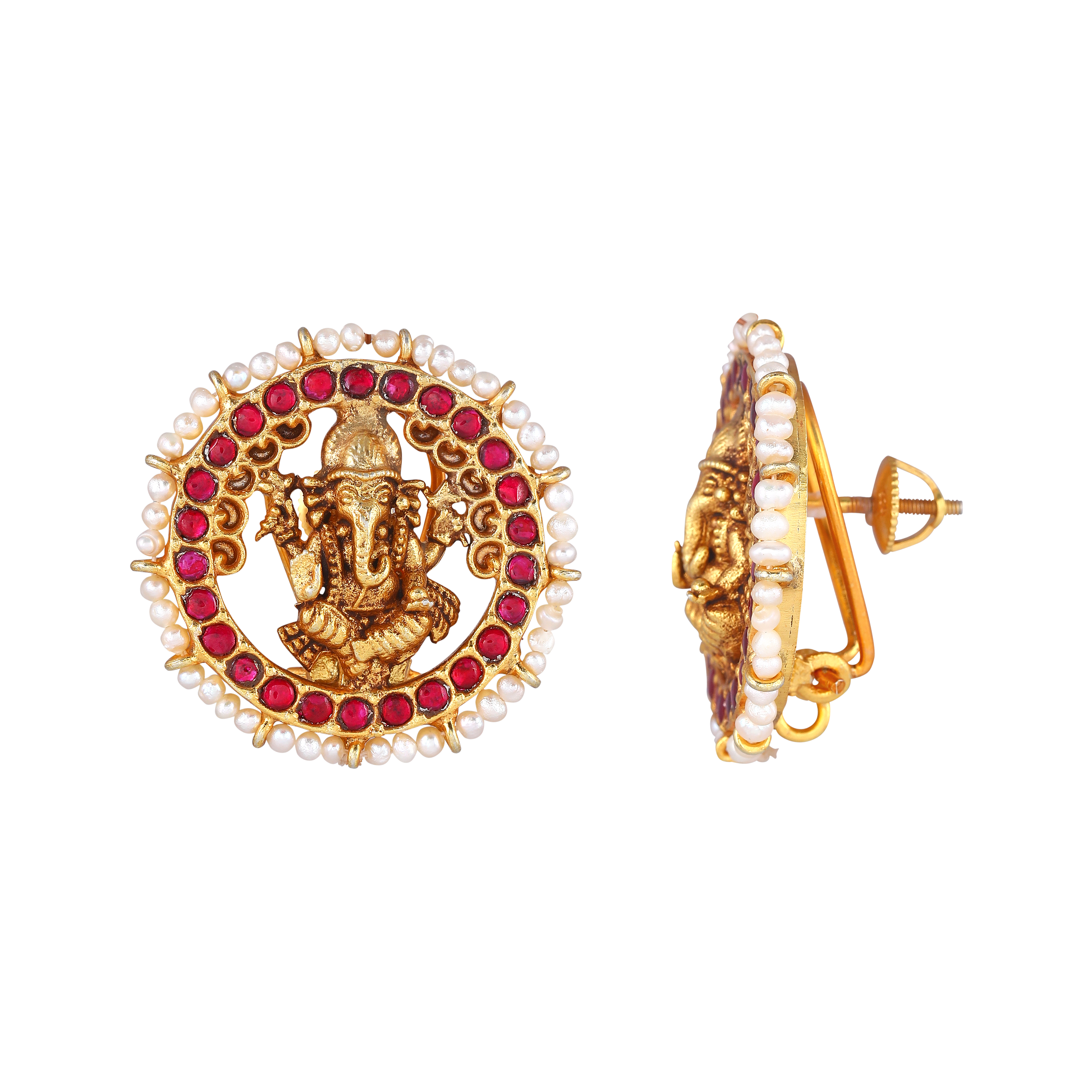 Divine Ganesha Silver Gold-Plated Studs