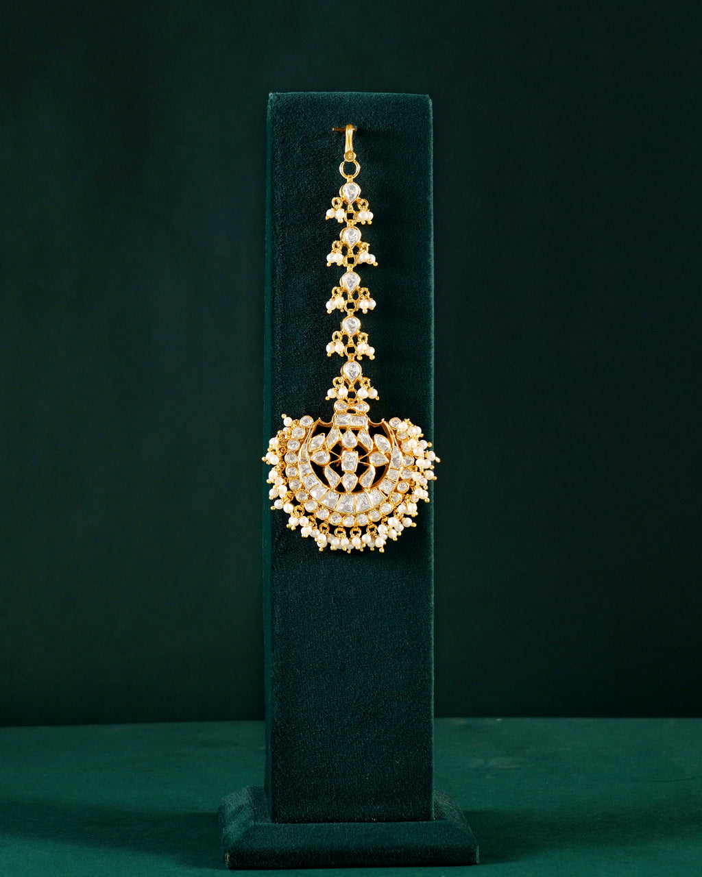 Regal Polki Pattern Silver Maang Tikka with CZ