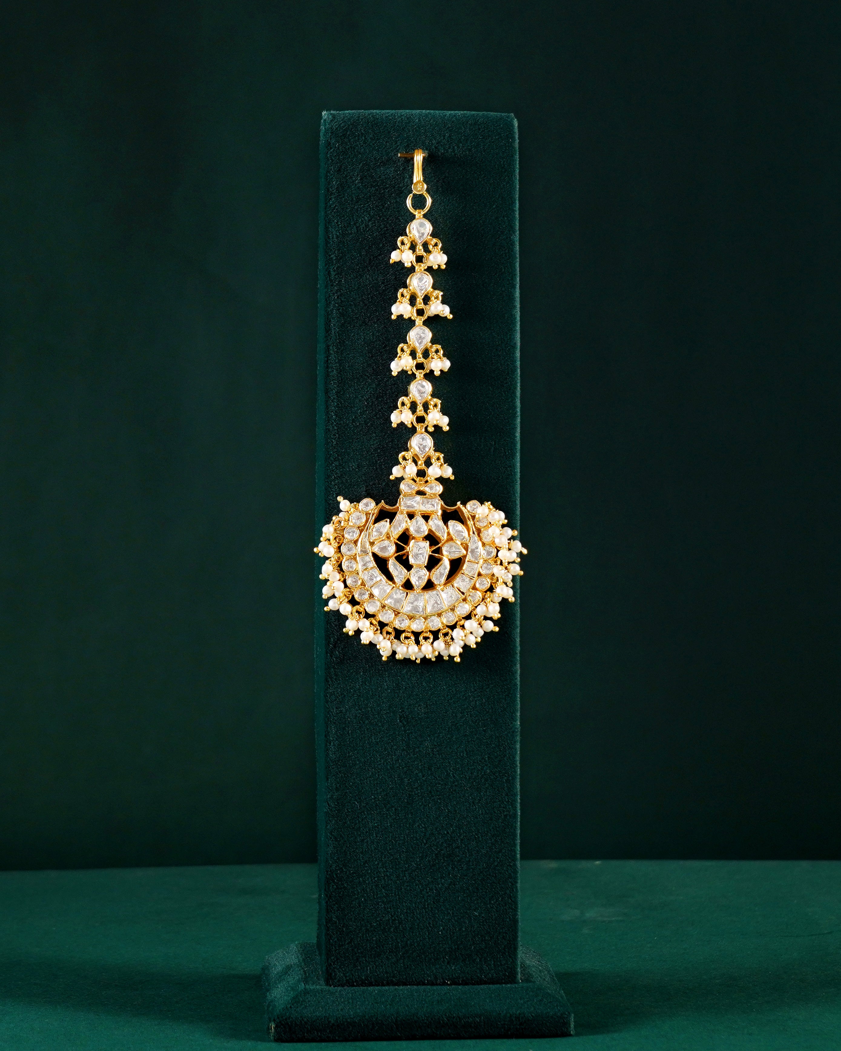 Regal Polki Pattern Silver Maang Tikka with CZ
